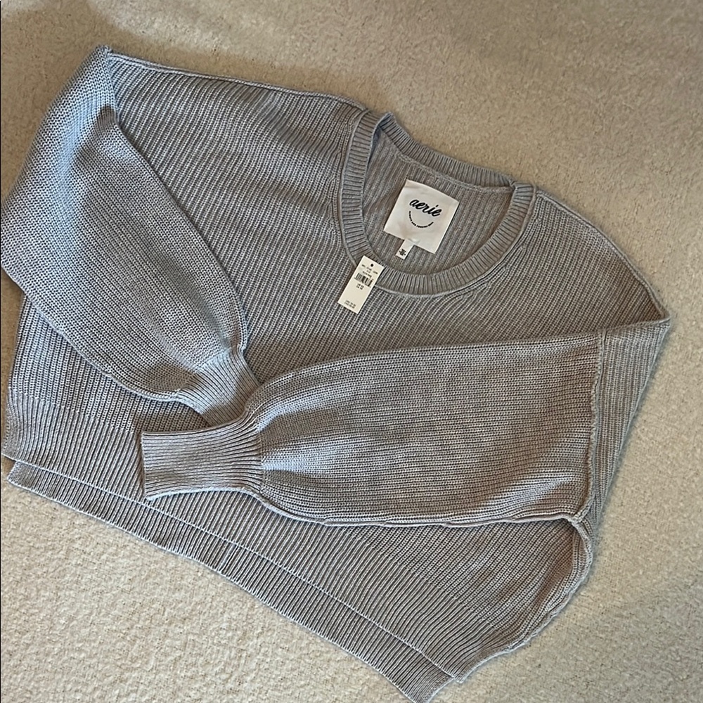 Aerie Gray Crewneck Sweater with Textured Knit